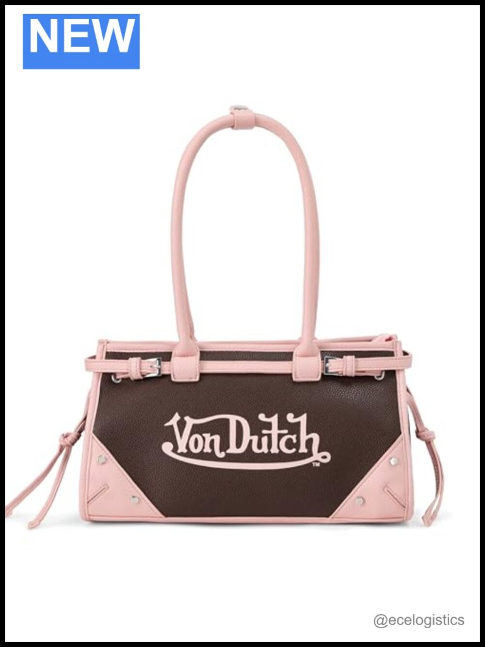 Shoulder Bag | Two-Tone Vegan Leather | Logo Front Satchel